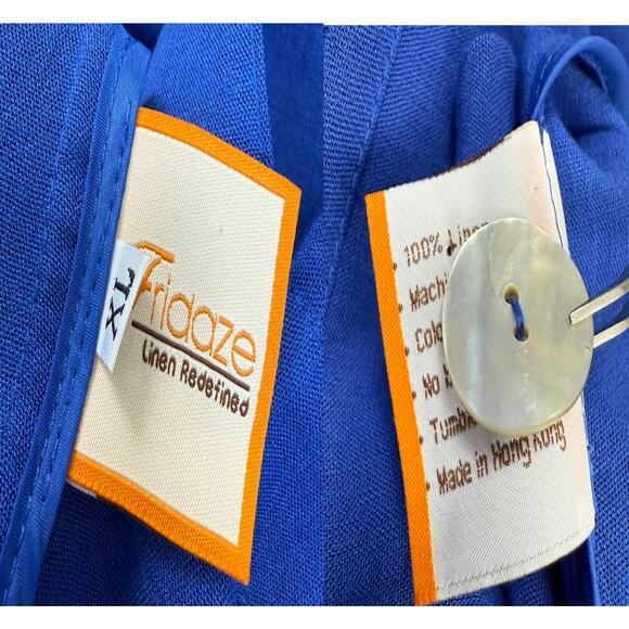 Fridaze Vintage 100% Linen 3/4 Sleeves Button Up Top Shirt Blouse Womens XL Blue - Picture 12 of 12
